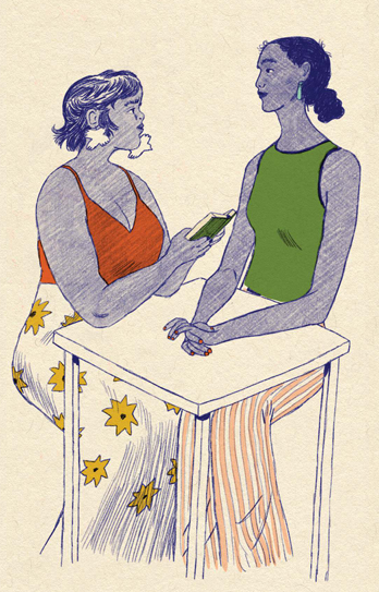Members talking at a table