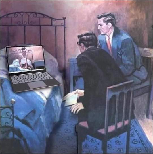 Person participating in an online AA meeting from a laptop