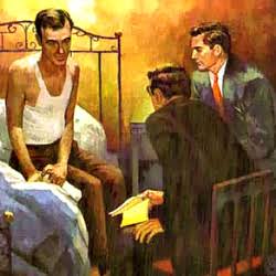 Person on a bed participating in an online A.A. meeting